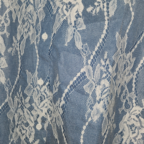 Lace Overlay Blue Medium Button Down Shirt - Picture 2 of 6